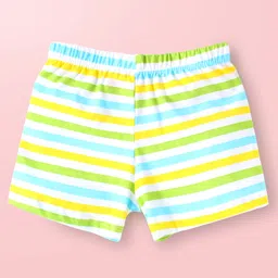 Babyhug 100% Cotton Knit Trunks with Striped & Turtle Print Pack of 3 - Light Blue & White image 3