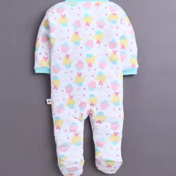 BUMZEE Cotton Knit Pack Of 3 Full Sleeves Hearts Printed & Striped Sleepsuits - Mint Green & White image 4