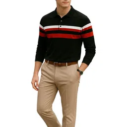 FASHIUM Men Striped Polo Collar T-shirt image 2