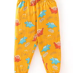 Babyhug Cotton Knit Full Sleeves Night Suit With Dino & Text Print - Yellow image 4
