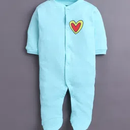 BUMZEE Cotton Knit Pack Of 3 Full Sleeves Hearts Printed & Striped Sleepsuits - Mint Green & White image 5
