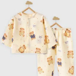 Little Surprise Box Kids Cream Relaxed Fit Printed Night Suit-picture-7