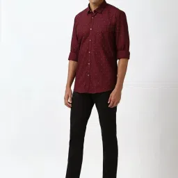 Peter England Maroon Cotton Slim Fit Printed Shirt image 5