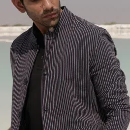 Rare Rabbit Navy Viscose Striped Relaxed Fit Blazer image 5