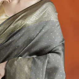 Jaipur Kurti Grey Woven Saree With Unstitched Blouse image 5