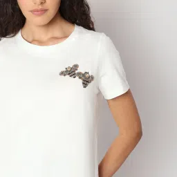 Vero Moda White Embellished T-Shirt image 5
