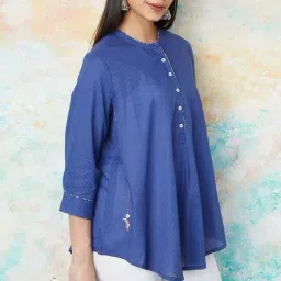 Melange By Lifestyle Blue Cotton Regular Fit Tunic image 3