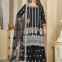 Warthy Ent Floral Embroidered Georgette Semi-Stitched Dress Material-image-43