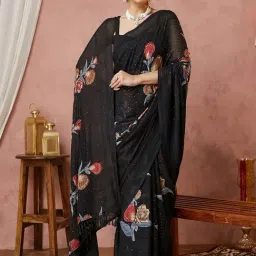 Satrani Black Georgette Embellished Saree With Unstitched Blouse-image-23