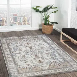 OBSESSIONS Beige Ethnic Polyester Machine Made Carpet 4x6 Feet image 2