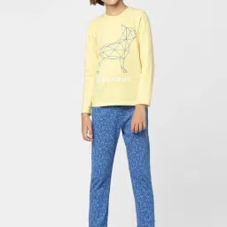 Jack & Jones Junior Lemon Yellow & Blue Cotton Graphic Full Sleeves T-Shirt Set-picture-25