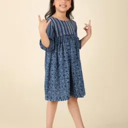Fabindia Kids Navy Cotton Printed Dress image 5