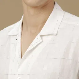 Linen Club White Linen Contemporary Fit Checks Shirt image 5