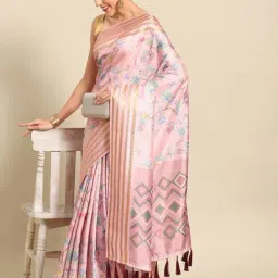 Silk Land Pink Silk Printed Saree With Unstitched Blouse-image-15