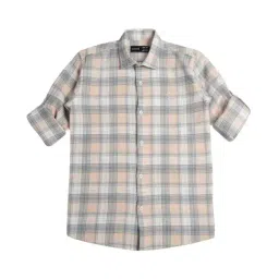 Cavio Kids Peach & Grey Cotton Chequered Full Sleeves Shirt-picture-23