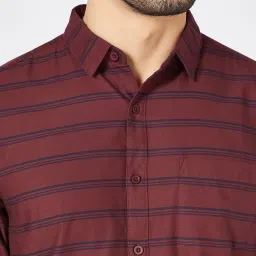 Byford By Pantaloons Maroon Cotton Slim Fit Striped Shirt image 5