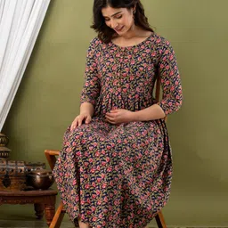 FASHION SWAG Women Printed Cotton Maternity Fit and Flare Ethnic Dress image 4