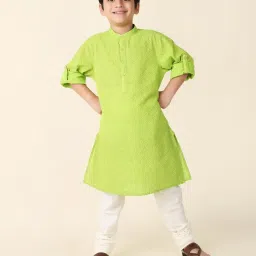 Fabindia Kids Light Green Printed Full Sleeves Kurta image 5