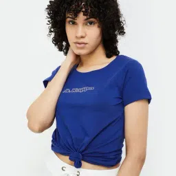 KAPPA Blue Cotton Graphic Crop T Shirt-image-7