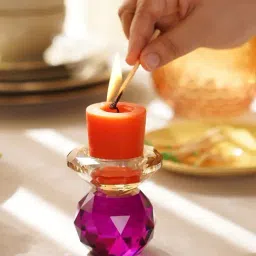 Pure Home and Living Amber & Purple Cut Glass Crystal Candle Holder-picture-31
