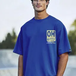 Bewakoof Blue Cotton Graphic Relaxed Fit T-Shirt-picture-27