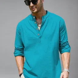 KNOWTED Mandarin Collar Roll-Up Sleeves Cotton Straight Short Kurta-picture-25