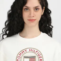 TOMMY HILFIGER Off White Cotton Graphic Print Sweatshirt image 5