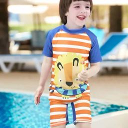 Baby Moo Kids Orange & Blue Printed Swimming Costume-picture-0