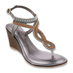 Catwalk Women's Wall St Boho Chic Silver Ankle Strap Wedges-picture-35