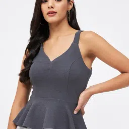Kibo Grey Elastane Solid Tops-picture-14
