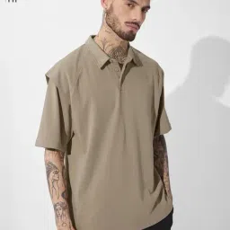 The Souled Store Beige Cotton Loose Fit Polo T-Shirt-image-90