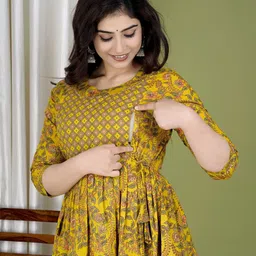 Nevisha Style Women Floral Printed Thread Work Floral Maternity Anarkali Kurta image 5