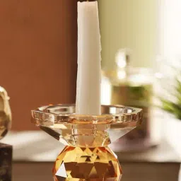 Pure Home and Living Amber & Orange Glass Crystal Candle Holder-picture-30