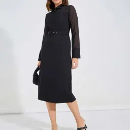 Styli Black Regular Fit Midi Dress With Belt-image-96