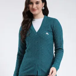 Monte Carlo Teal Acrylic Regular Woven Design Cardigan-picture-37