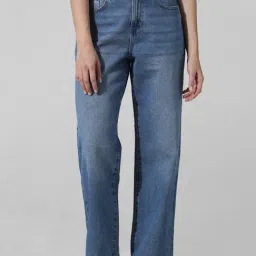 Only Blue Cotton Straight Fit High Rise Jeans-image-80