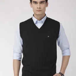 Raymond Men Black Solid Pullover Sweater image 1