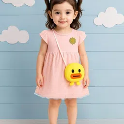 Kidbea Girls Cotton Printed Fit and Flare Party Dress with Duck Bag-picture-42