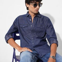 SF JEANS by Pantaloons Men Solid Spread Collar Pure Cotton Casual Shirt-picture-5