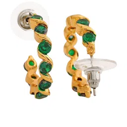 Estele Green & Gold-Toned Circular Half Hoop Earrings image 3