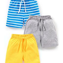 Babyhug Cotton Jersey Knit Mid Thigh Length Shorts Striped Pack of 3- Blue Yellow & Grey-image-61