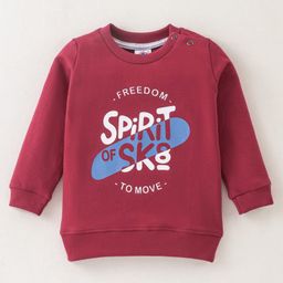 Zero Looper Knit Full Sleeves Sweatshirt Text Print - Red-picture-8
