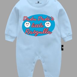 The Peppy Tend Full Sleeves Dadu Dadis Little Rasgulla Text Printed Cotton  Romper - Blue-picture-43