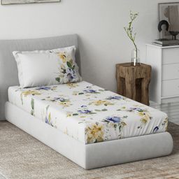 d'decor DDecor Purple White Floral 144 TC Single Bedsheet with 1 Pillow Cover-picture-6