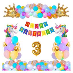 Bubble Trouble Unicorn Crown Theme Third 3rd Birthday Decoration Items For Boys Girls Party Decoration Kit Balloon Combo Pack Of 36 Pcs Multicolor-picture-9