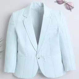 Ministitch Linen Full Sleeves Striped Blazer - Sky Blue-picture-10