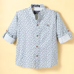 Rikidoos Full Sleeves Floral Printed Shirt - White & Blue-picture-32