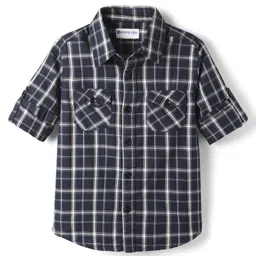 kookie kids india Kookie Kids Cotton Woven Full Sleeves Checks Shirt - Navy Blue-picture-12