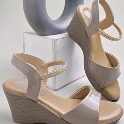 Shoetopia Colour Blocked Wedge Heel Sandals - Grey image 1