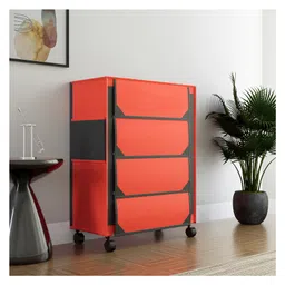 Fabura 4 Layers Shoe Rack With Wheels In Red & Black Color-picture-14